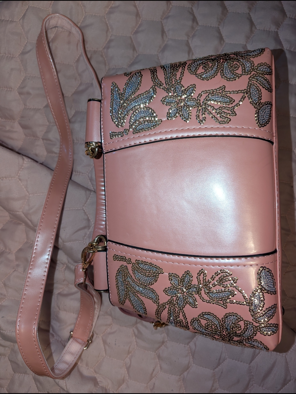 Pink Floral Embellished Crossbody Bag